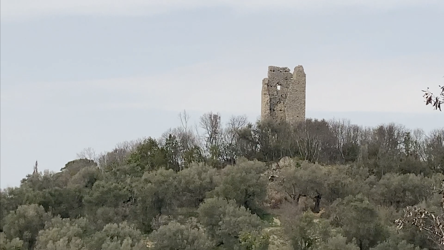 La torre di avvistamento che sovrasta il lago e la valle sottostante, detta anche Castello Postmontem, è appartenuta alla potente Abbazia di Farfa